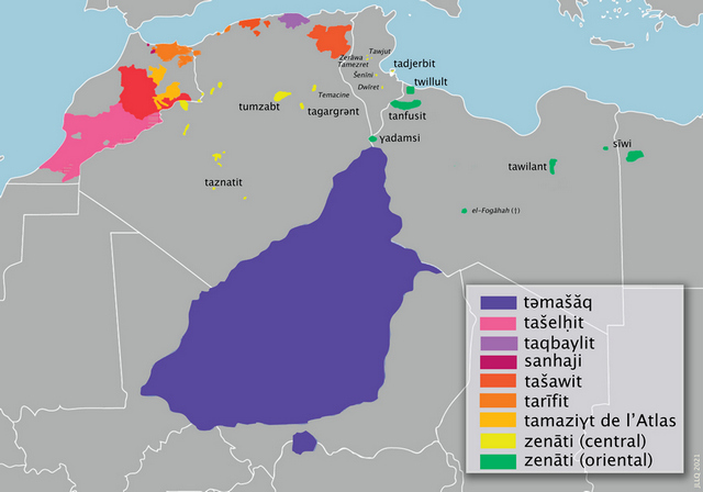 carte de la répartition des langues berbères